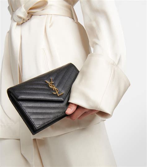 ysl black patent leather wallet|Patent leather Cassandre chain wallet .